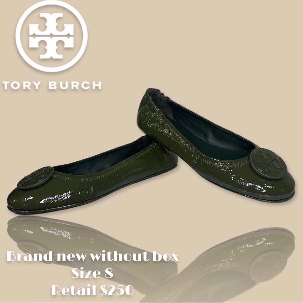 Tory Burch Minnie Travel Ballet Flats Militare Green Patent Leather